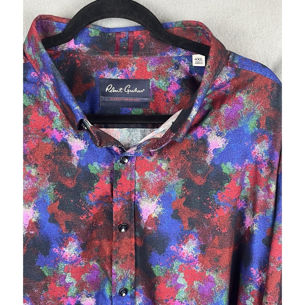 Robert Graham Mens Long Sleeve 4XL Button Up Flip Cuff Red Blue Modern Americana